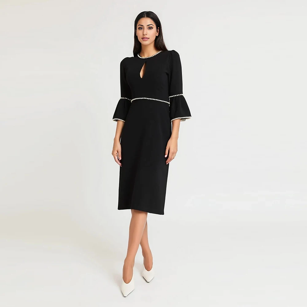 Serendi'-vestido de chá de comprimento com pérolas elegantes para as mulheres, vestido de comprimento de chá para festa, vestido de baile sexy, elegante e elegante