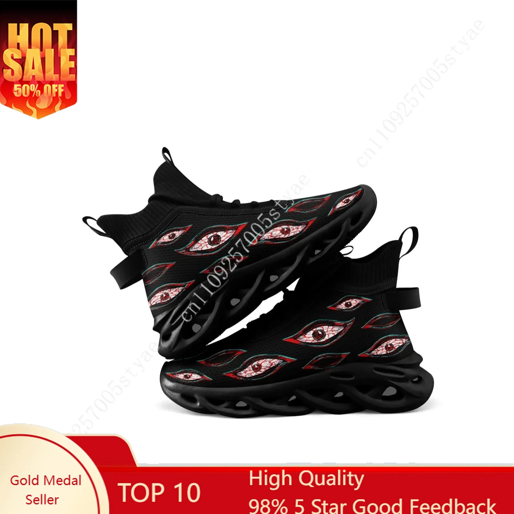 

Men's Street Style Devil's Eye Pattern Reflective High Top Sneakers, Trendy Breathable Comfortable Sports Running Shoes, Fashion