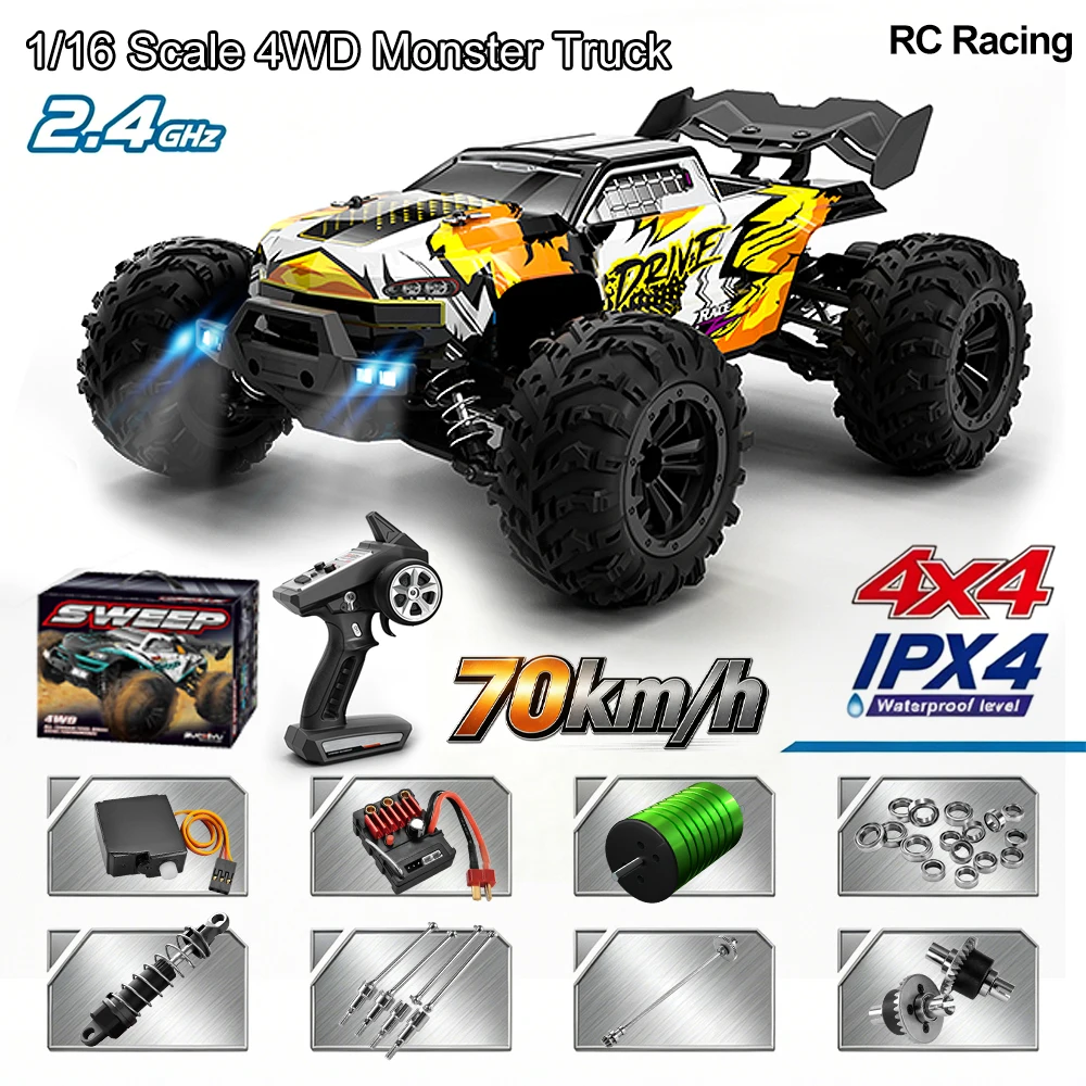 16102 Brushless Professional RC Remote Control Car Four-wheel Drive High Horsepower With LED Off-road Adult Four-wheel Drive 70KM/H High-Speed Drift Racing Boy Toy