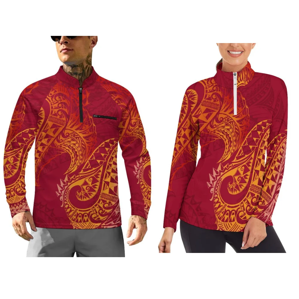 

Polynesian Printed Long-Sleeved Sportswear For Couples Long-Sleeved Sportswear For Fitness Customizable