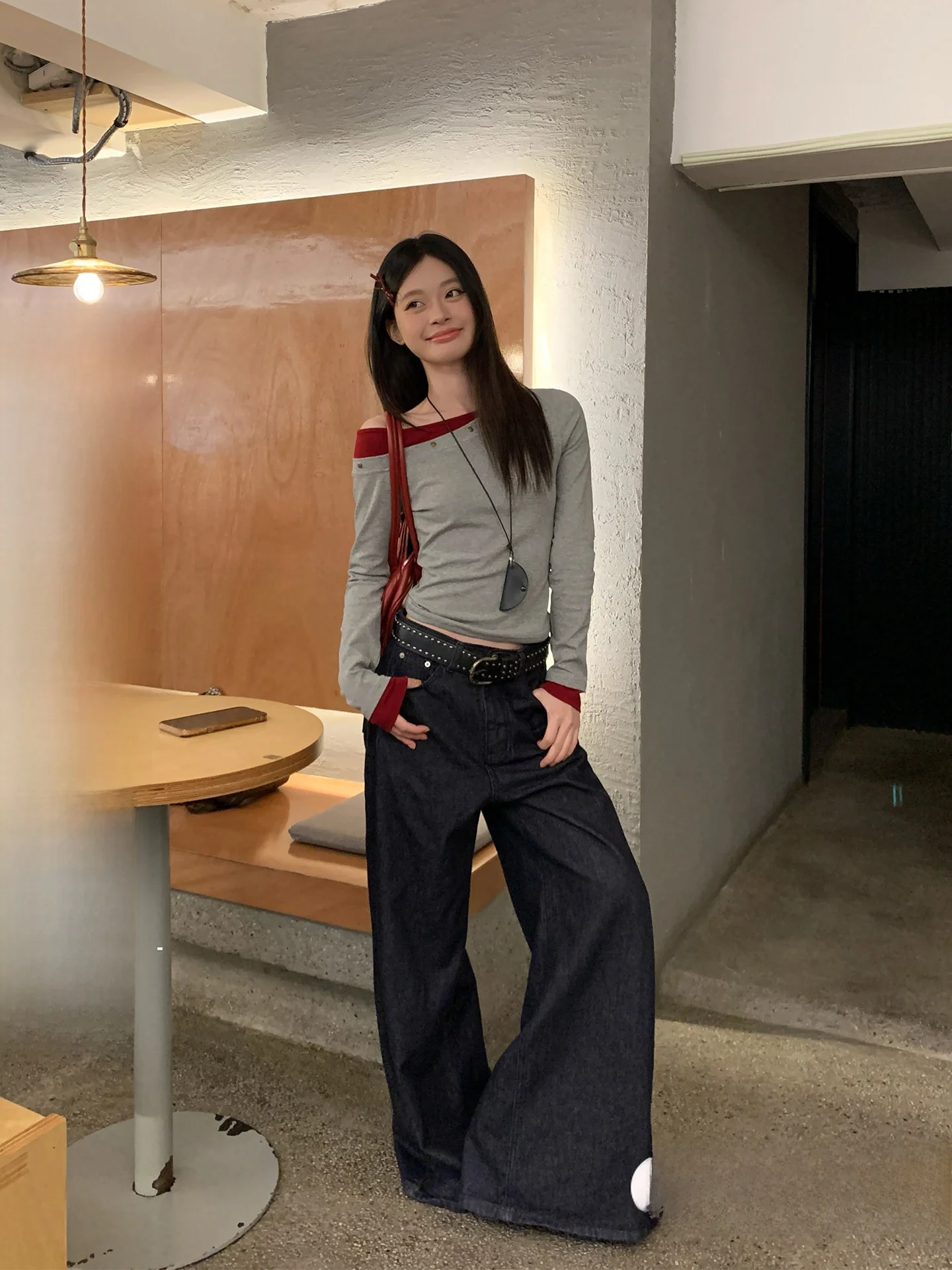 

Deep Blue Wide Leg Loose Fit Jeans Women's High Waist Drapey Floor-Length Casual Sle Spring New Arrival Sze Ning