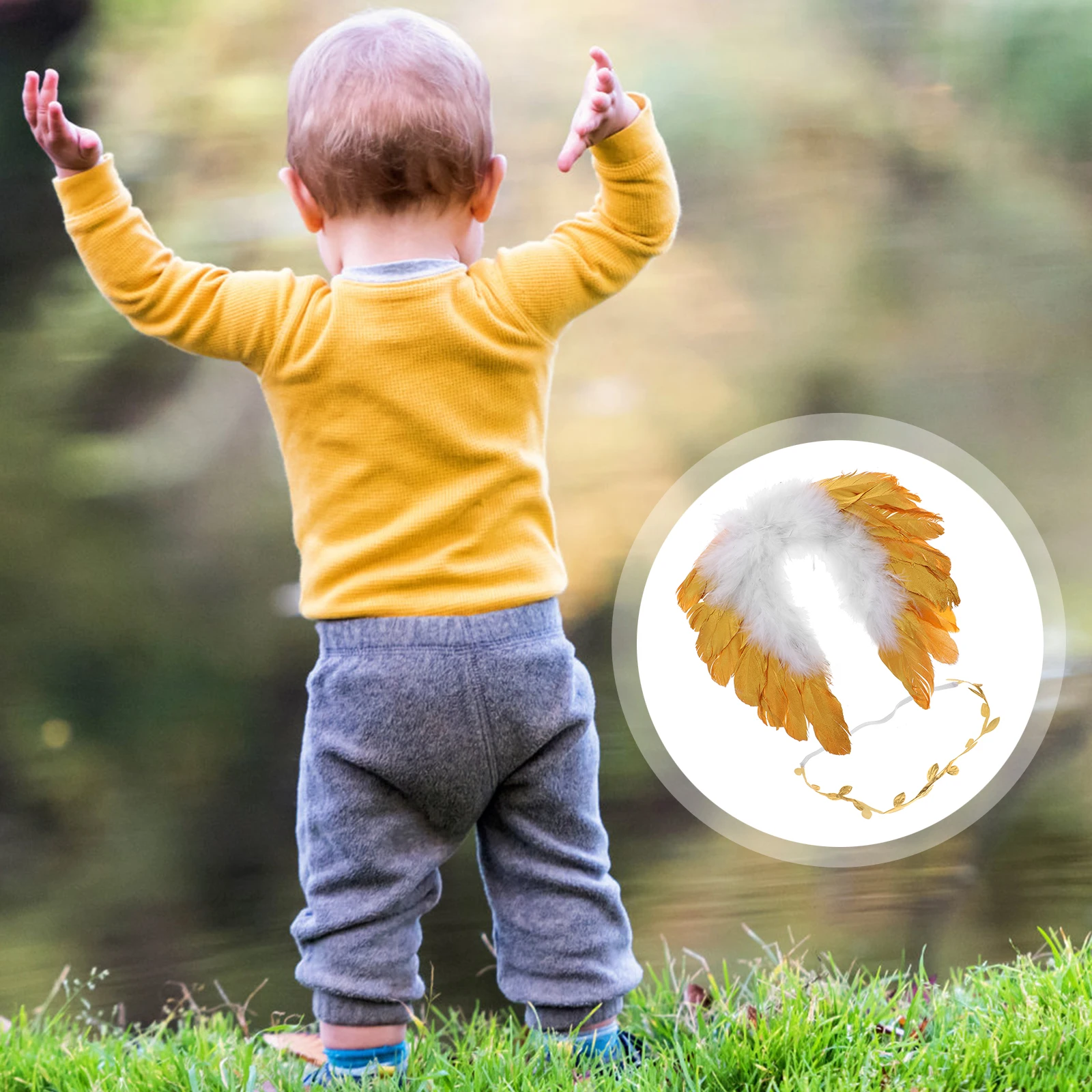 1 Satz goldene Blätter Stirnband Kinder Foto Requisiten Kostüm dekorative Flügel Ornament Party Performance Baby Fee Flügel