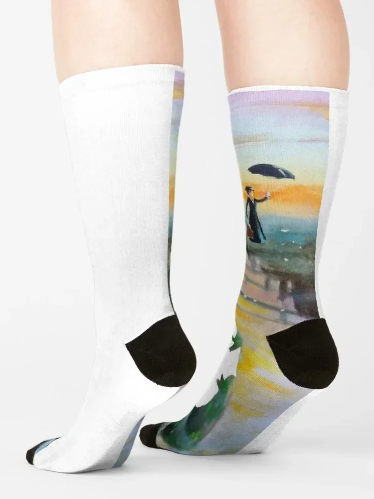 Mary Poppins flying above London Socks golf new year Run with print Socks For Girls Men's