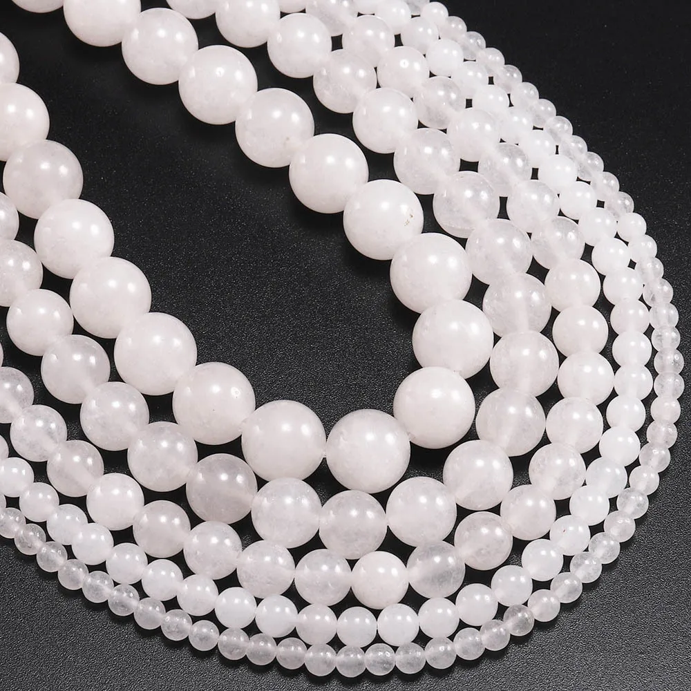 Hot Selling Crystal White Chalcedony Round Beads DIY Bracelet 4mm-12mm Natural Stone Chalcedony semi-finished Beaded Wholesale