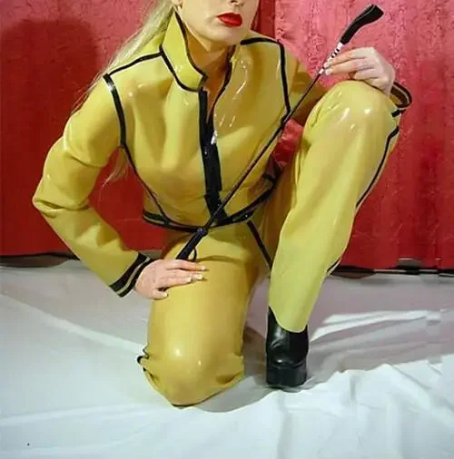 

Latex Sexy All inclusive Set Yellow and Black Uniform With Collar Size XXS-XXL