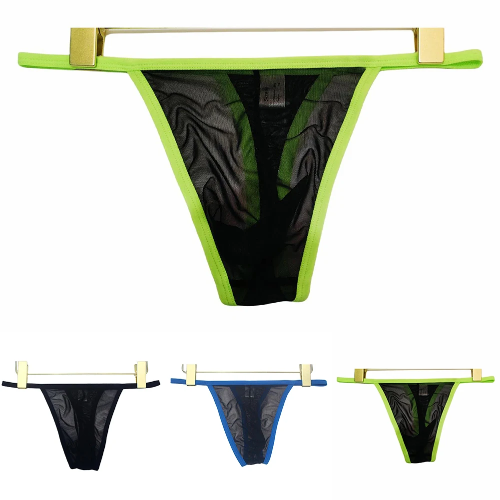 رجل مثير شبكة منخفضة الخصر الانتفاخ الحقيبة g-سلسلة ثونغ ملخصات الملابس الداخلية تنفس السروال يتعرض بعقب الكلسون