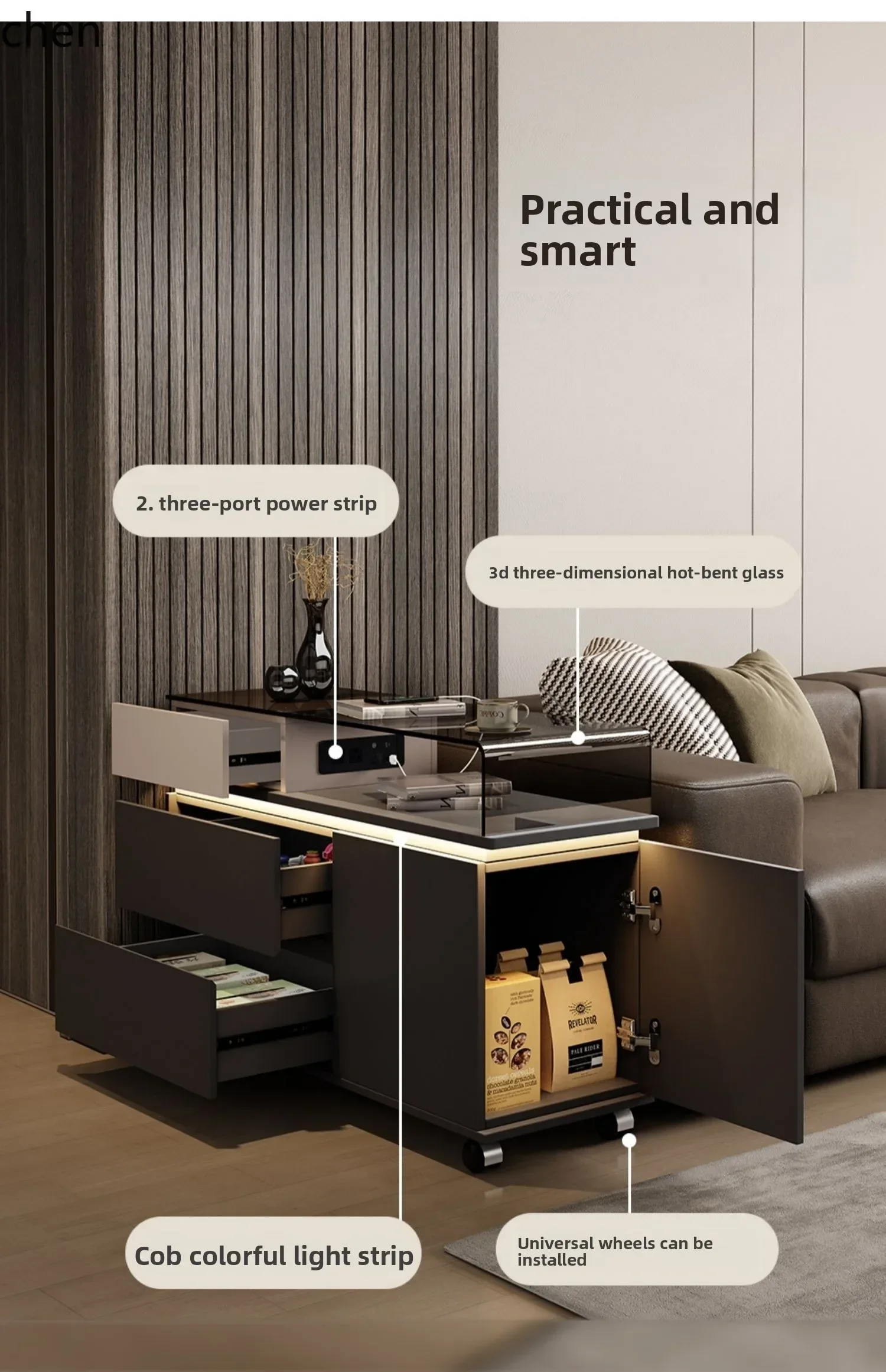 AB  Sofa Side Cabinet Movable Living Room Home Corner Table Side Table with Socket and Lig