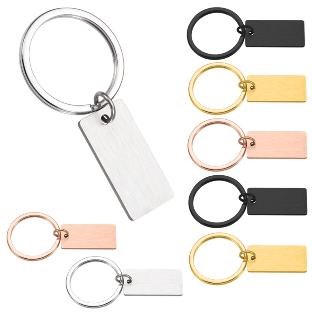 10Pcs/Lot Rectangle Blank Keychain Stainless Steel Keyrings for DIY Accessories Custom Logo Name Pet Dog Cat ID tag Wholesale