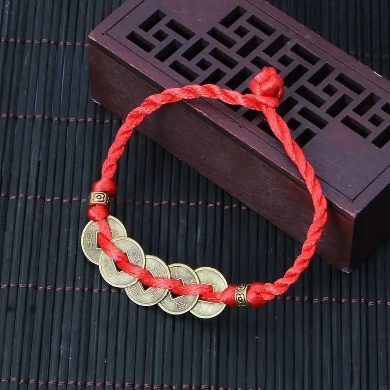 195C Red Strings Braided Bracelet Wealth Chinese Feng Shui Copper Pendant Bracelets Jewelry Decor for Luck