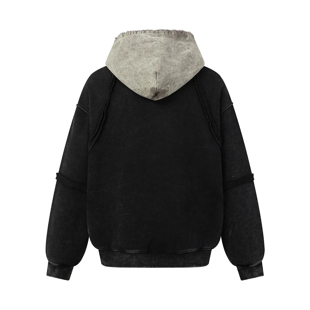 2026 Autumn Vintage Color Block Patchwork Hoodie Distressed Casual Streetwear Sweatshirts Oversized Couple Pullover Tops