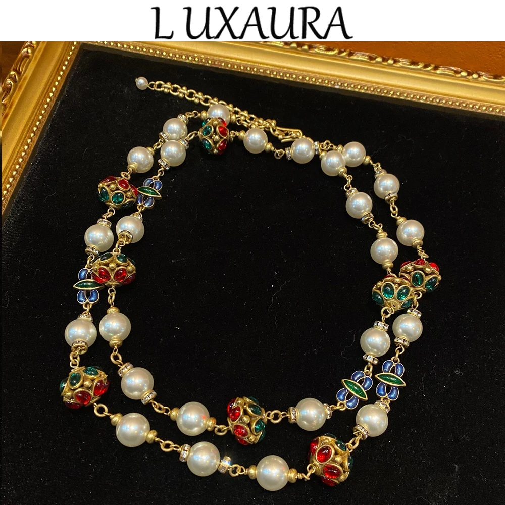 

Vintage fashion classic copper plated 18K white glazed natural freshwater pearl de paired with bohemian women's jewelry necklace