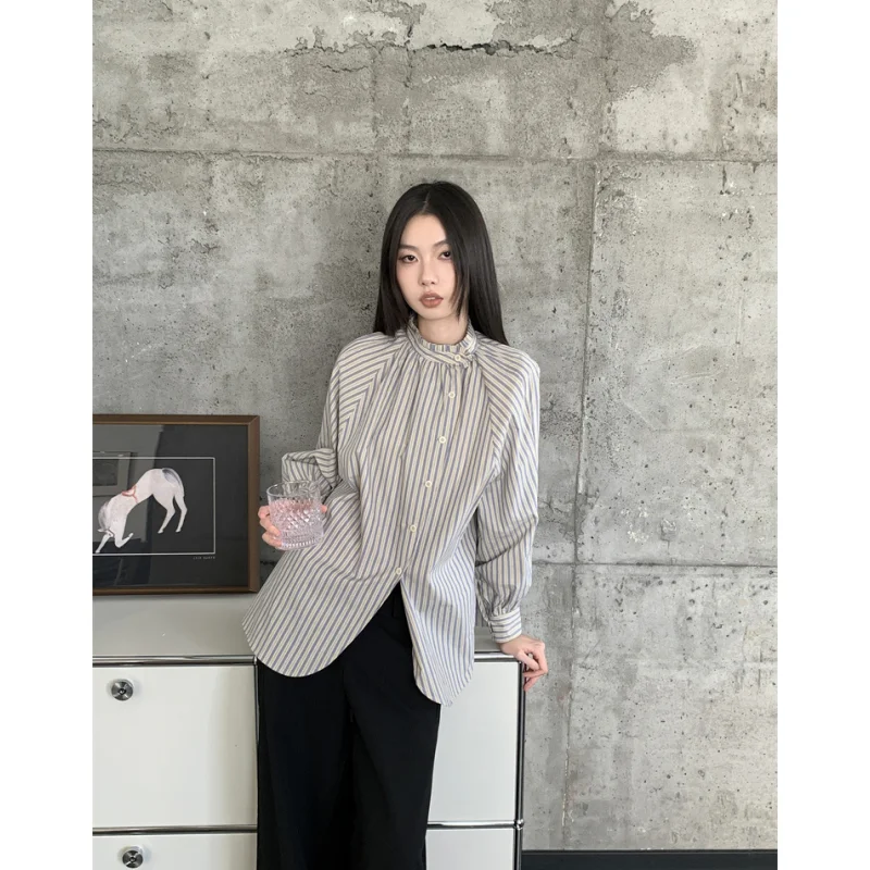 女性用長袖Tシャツ,ファッショナブルなトップス,レトロなスタイル,青,黒