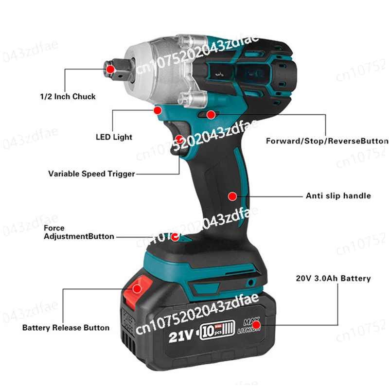 Cordless Electric Impact Wrench Brushless Electric Wrench Hand Drill Socket Power Tool For  21V Battery