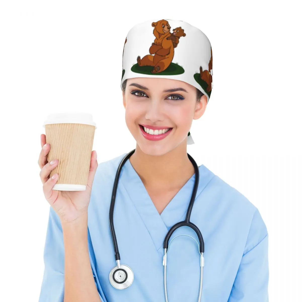 Brother Bear Scrub Hat Doctor Working Surgical Cap Unisex Adjustable Nursing Caps for Dentist