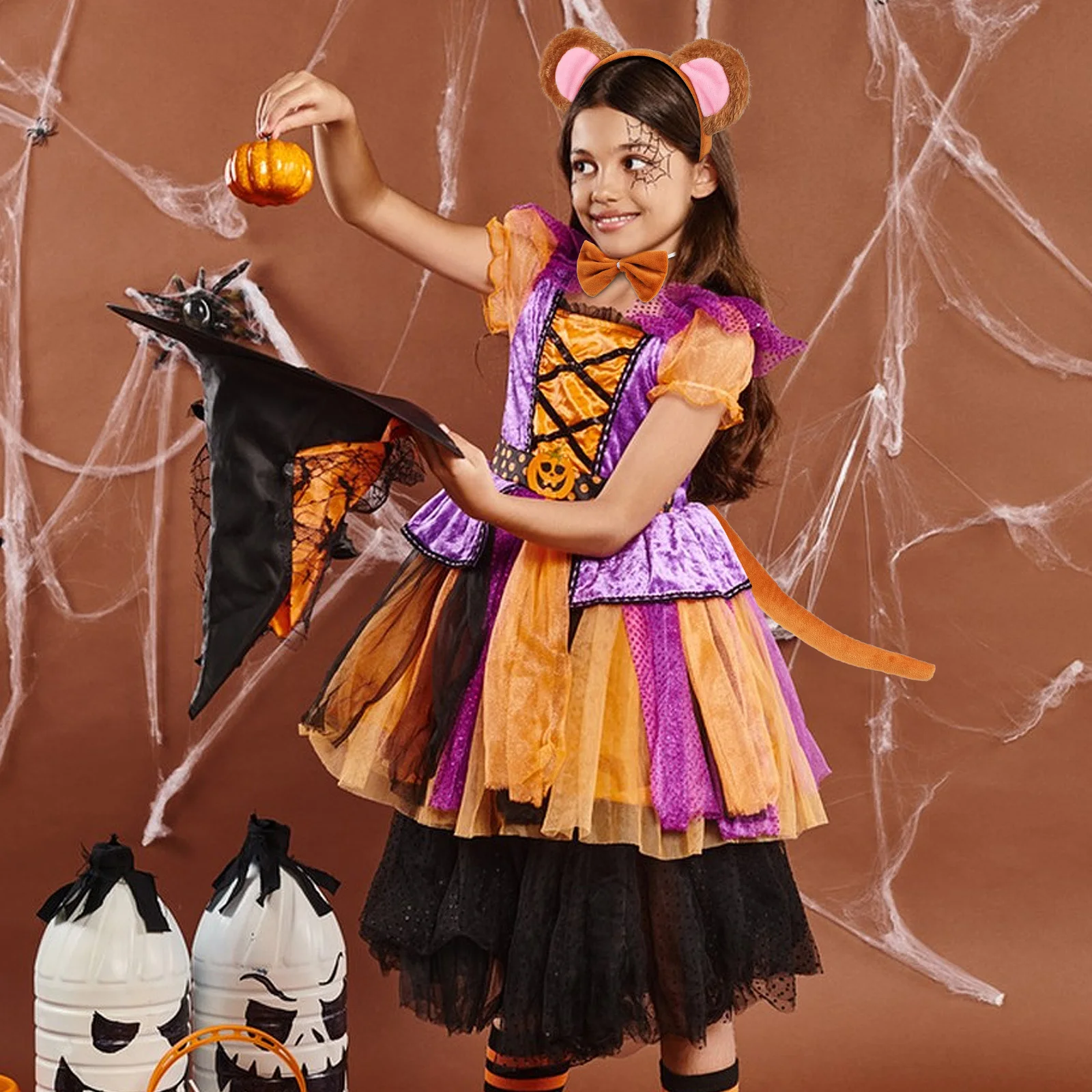 1 Zestaw Opaska na Głowę z Motywem Małpy, Ogon, Muszka, Akcesoria do Kostiumu Zwierzęcego, Halloween, Karnawał, Artykuły na Imprezę