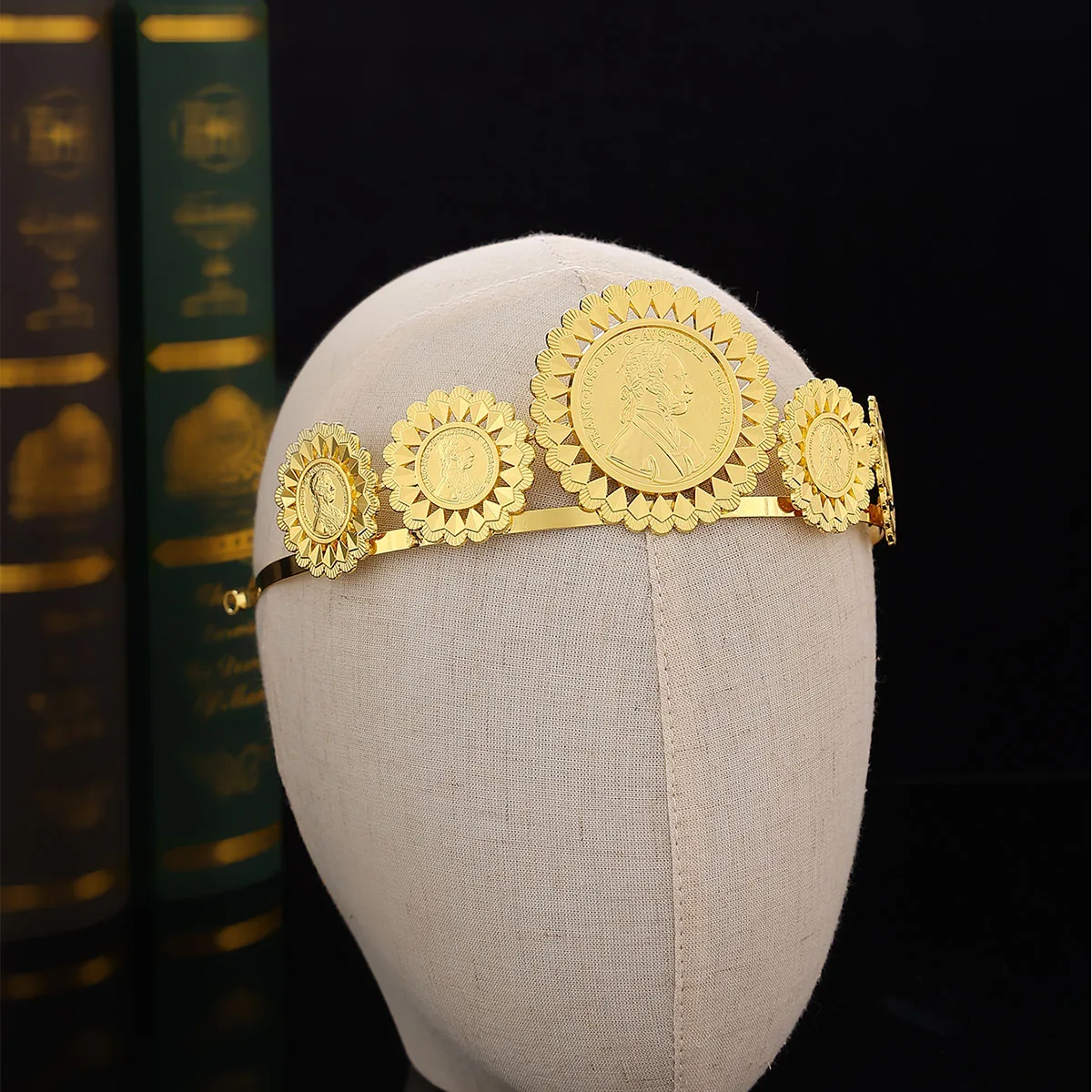 Französischer Münzkopfschmuck für Braut Hochzeit Haarspange Ethnische Krone Nahöstliche Mode Vergoldet