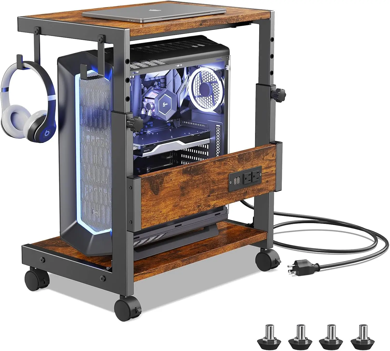 

Регулируемая подставка для ПК с USB-зарядной станцией и фиксируемыми колесами для большинства компьютеров