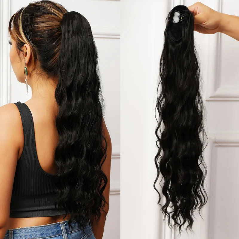 

Female Long Curly Hair High Ponytail Fluffy Natural Style Claw Clip Water Wave Ponytail High Temperature Fiber Ponytail Wig