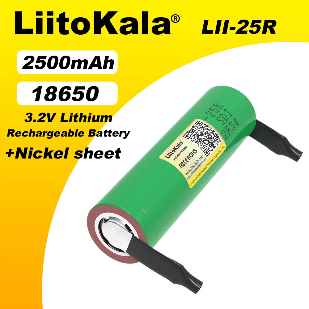 

Hot LiitoKala New Original 18650 2500mAh battery INR1865025R 3.6V discharge 20A dedicated Power battery + DIY Nickel sheet