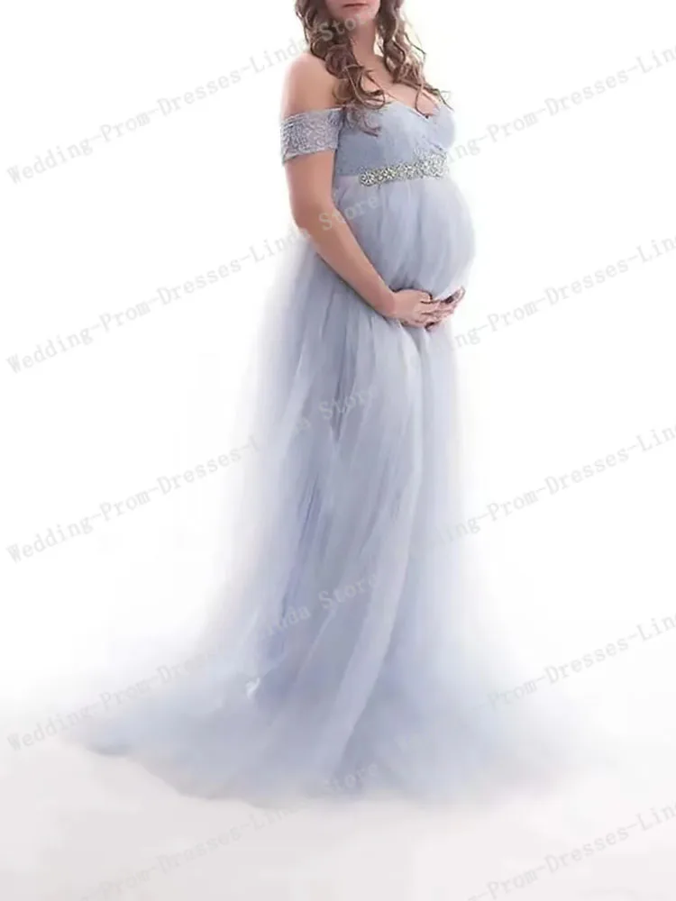 Fashion Blue Women Formal Evening Dresses Long Bridal Wedding Prom Gowns for Birthday Party Pregnant Bridal Gowns