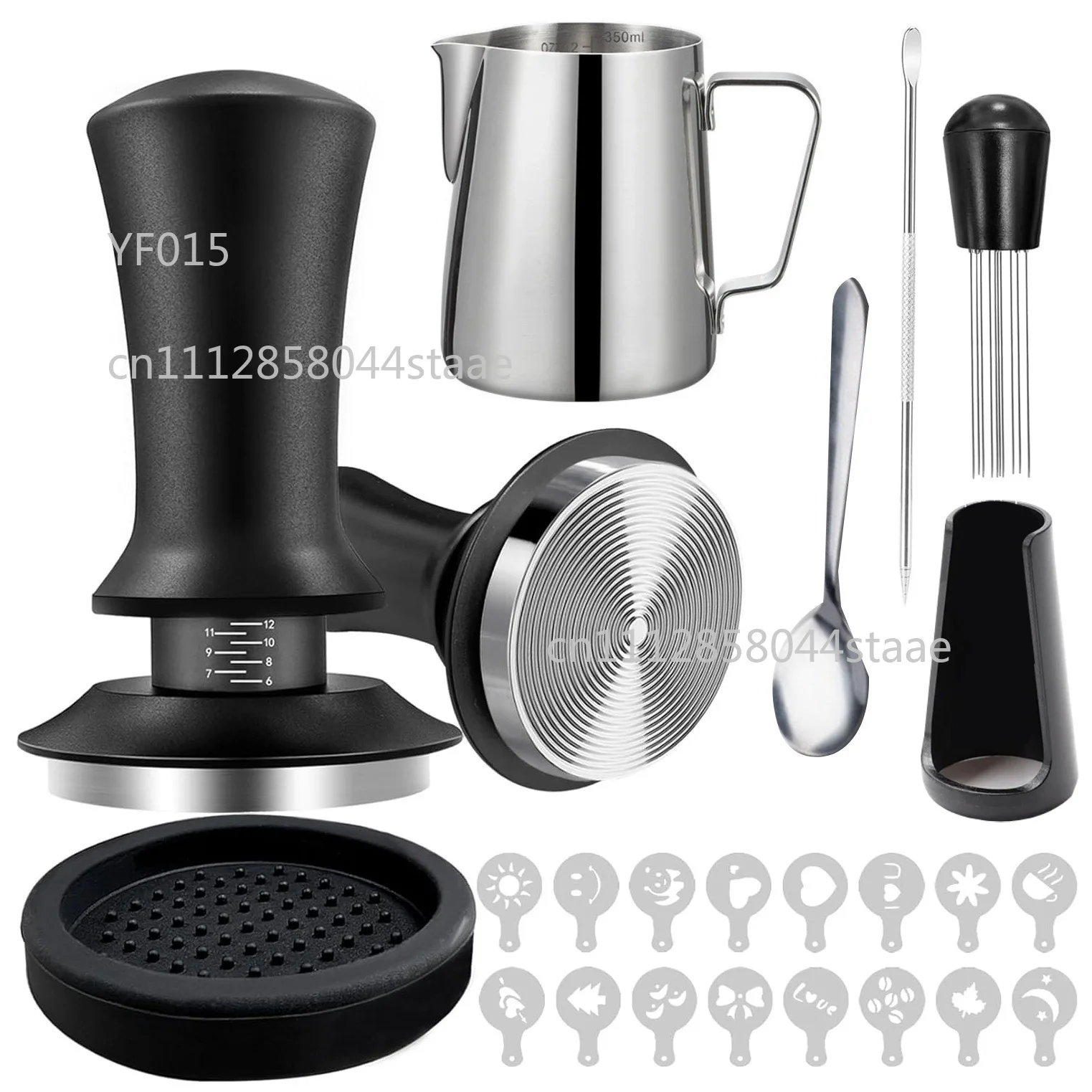Adjustable Coffee Tamper Set with 304 Milk Pitcher, Latte Art Tools for 51/53/58mm Portafilters