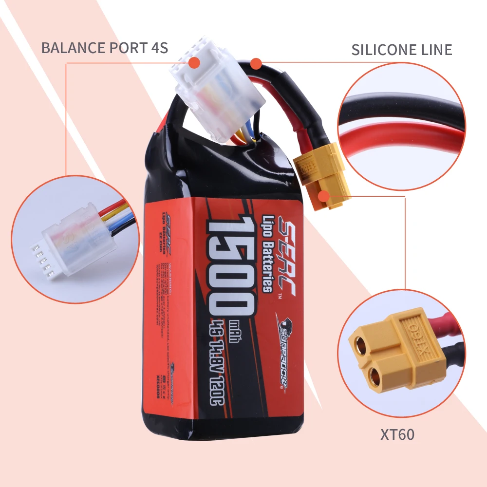 SUNPADOW-4S Lipo Bateria, 14.8V, 1500mAh, 120C, XT60 Plug para RC FPV Drone, Helicóptero, Avião, Quadcopter, 2 Pacotes