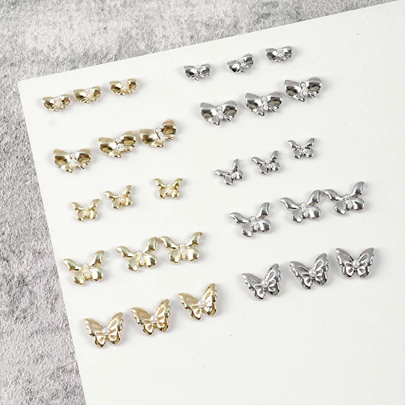 

New Luxury Butterfly Nail Accessories Various Size Butterfly Metal Nail Ornament Textured Alloy 3D Nail Art Charms Decoration