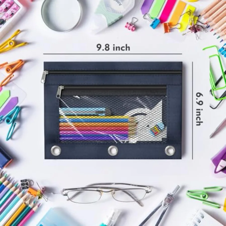 Binder Peil Pouches Peil Pouch for 3 Ring Binder Double Pocket Clear Window Peil Case for Binder Zippered Peil Pouches with Riv