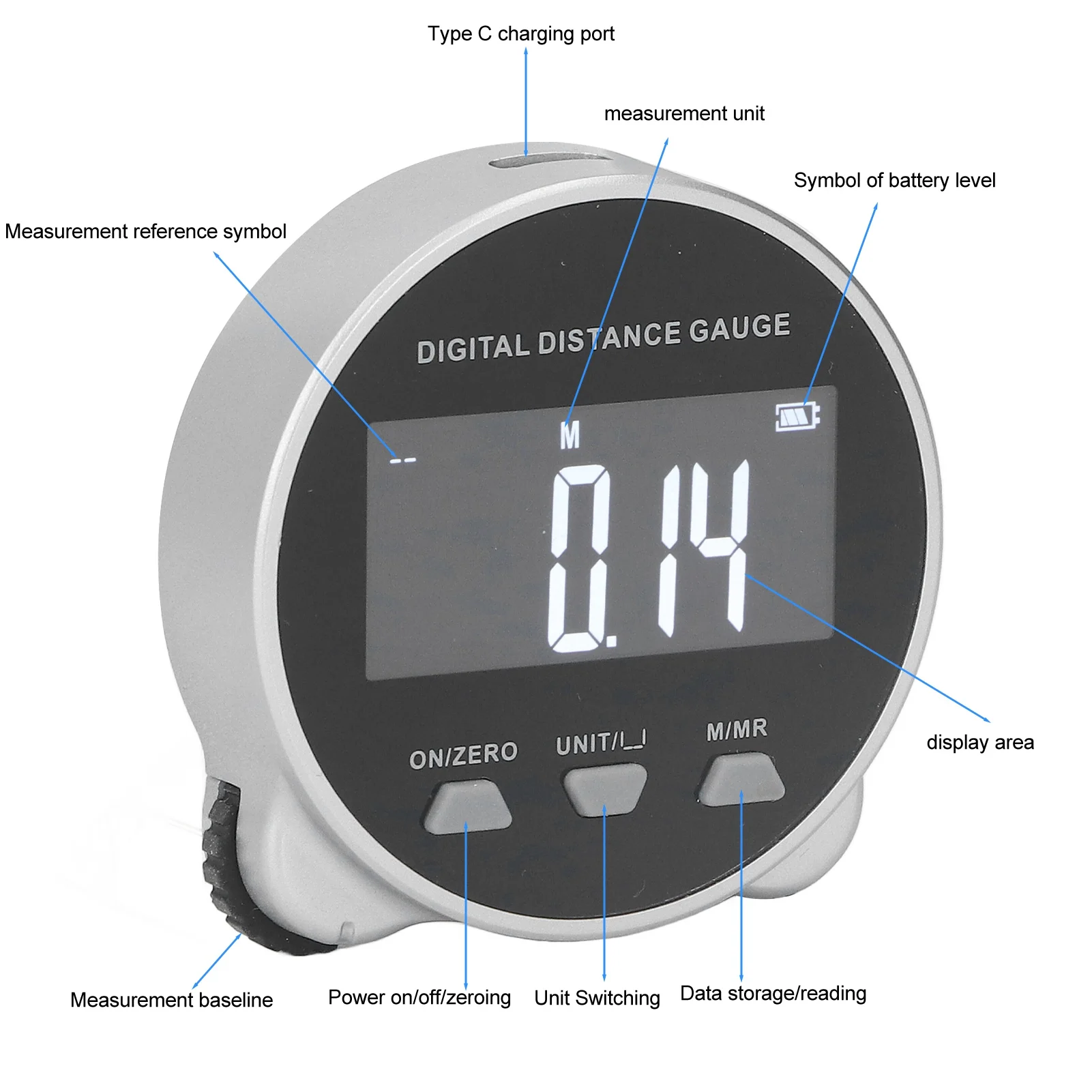 Mini Tape Measure Digital Display Roller Ruler 199.999m Semiconductor Microprocessor Electronic Rolling Ruler for Measurement