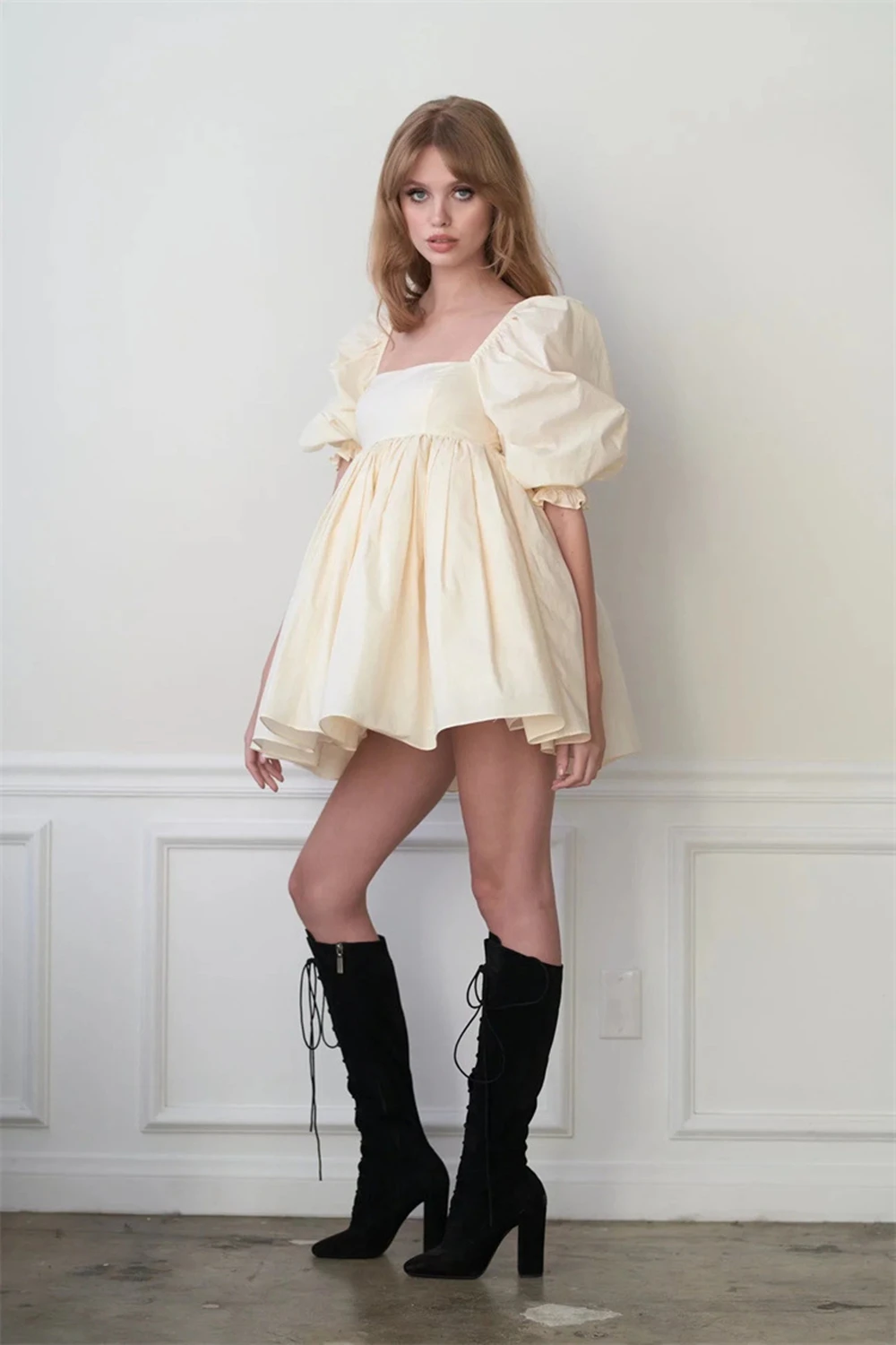 SummerNew Style Generous Collar Tutu Dress French Retro Princess Dress High Waist Slim Puff Sleeve Dress Vistidos