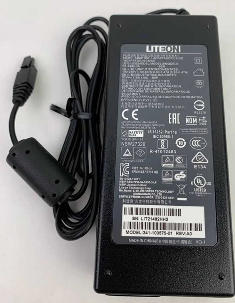 Used LITEON PA-1800-3A 53V 1.5A 79.5W 2PIN AC Adapter Charger For CISCO WS-C3560CX Power Supply 341-100575-01 PA-1800-2-LF