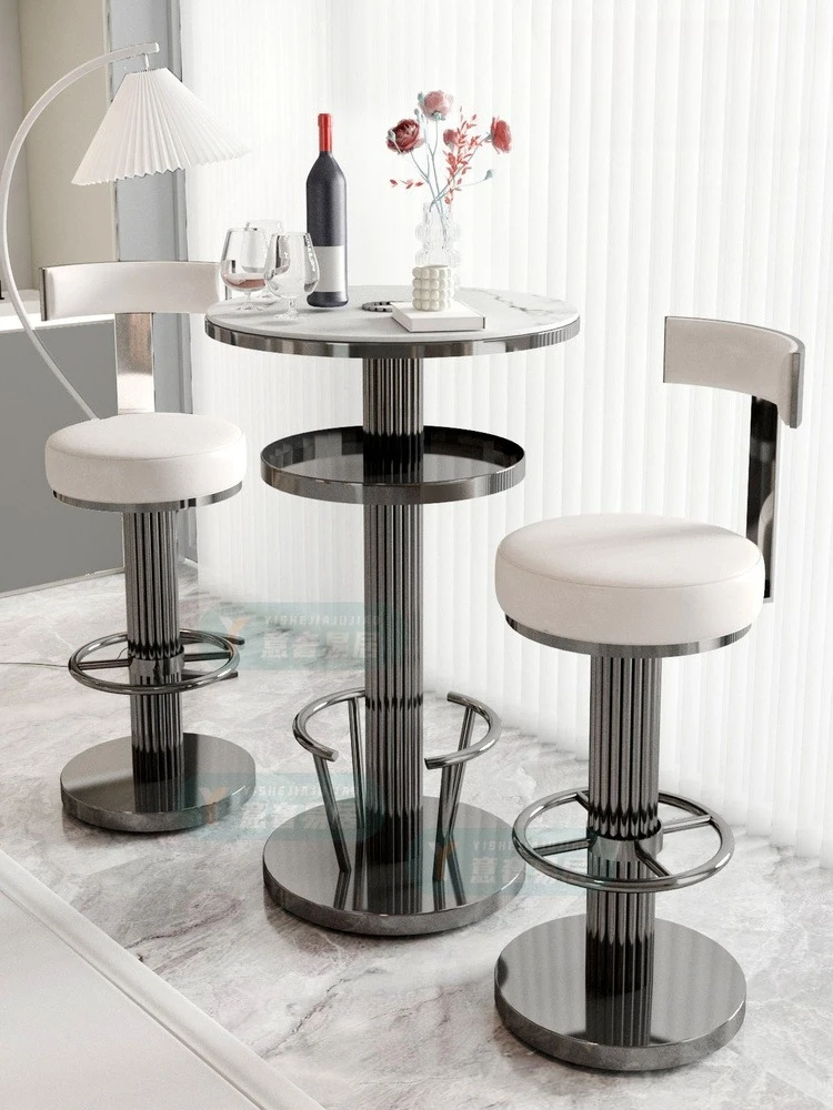 

Stainless steel high-footed bar table light high-end family balcony leisure small bar table and chair combination bar tab