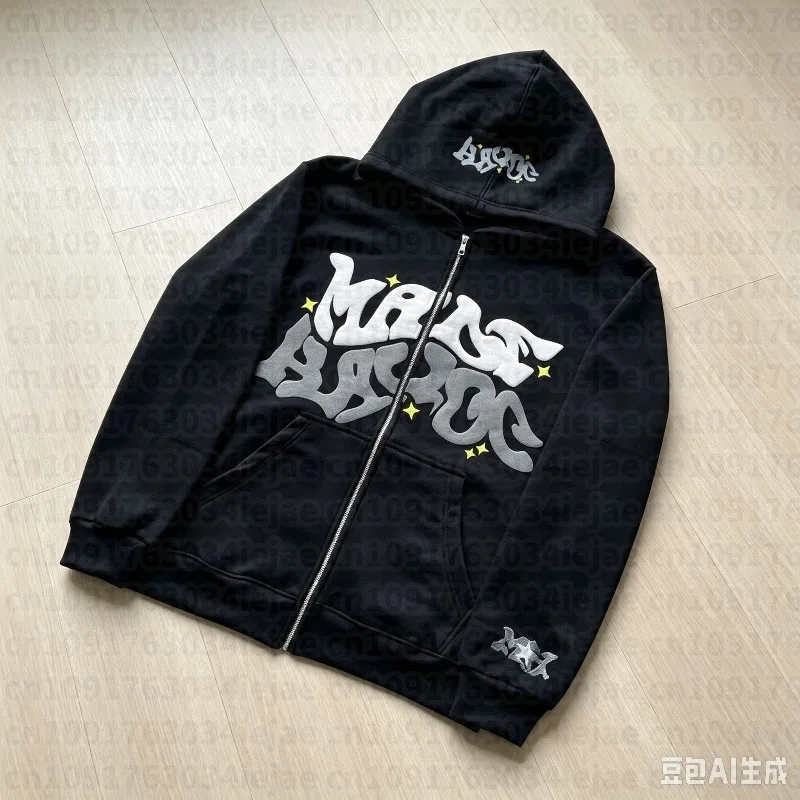 Hooded Zipper Kid Hoodie with Retro American-style Letters, Unisex, Suitable for Pairing with A Millennial-style Jacket