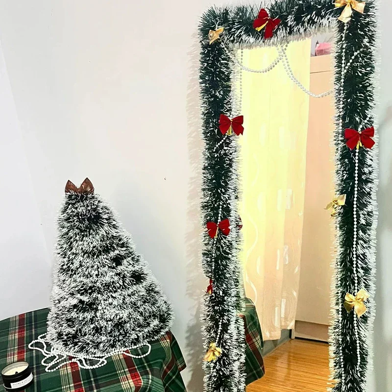 

Новая рождественская гирлянда для домашней вечеринки, настенный декор для двери, рождественские елочные украшения, полоски с мишурой и бантом для вечеринки