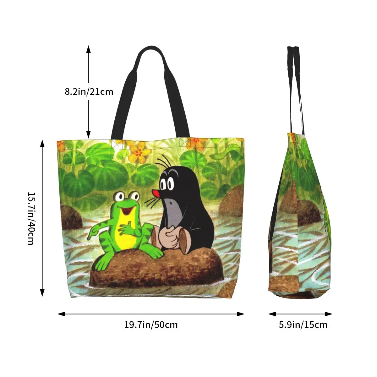 Mole Happy Krtek Shopping Tote Bag Canvas Large Capacity Shoulder Bags Shopper Grocery Handbag for Women