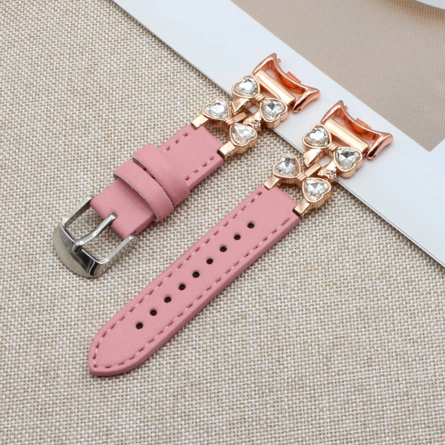 Rosa Leder Glitzer Metall-Armbänder für Mi Band 10 Damen-Armband für Xiaomi Smart Band 8/9/10 Schmuck-Armband für Mädchen