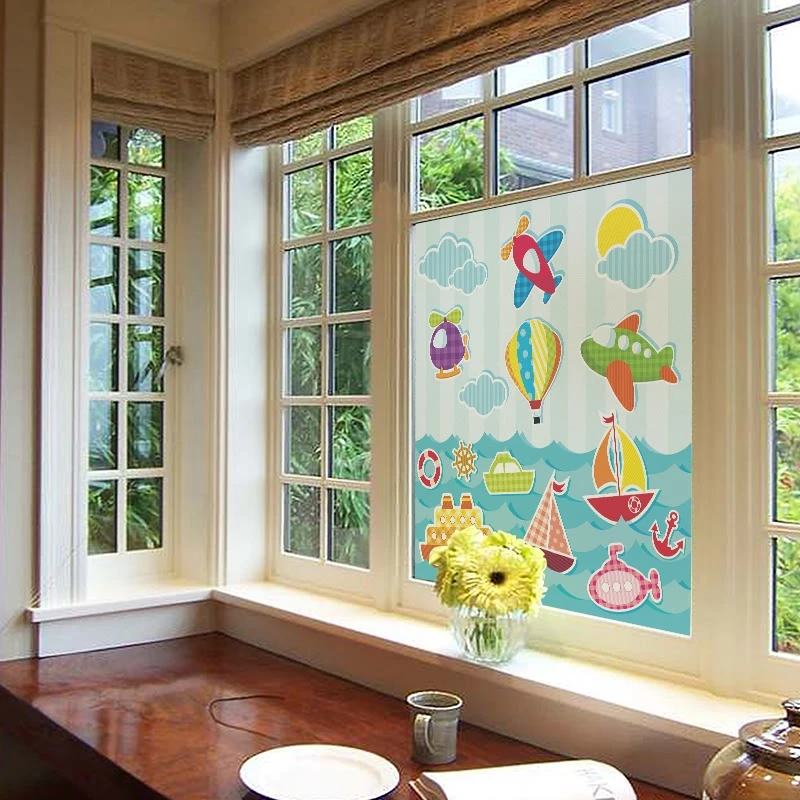 Custom Size Window Film Static Cling Cartoon Pattern Children's Room Kindgarten Private Decorative Removable PVC Non Toxic Foil