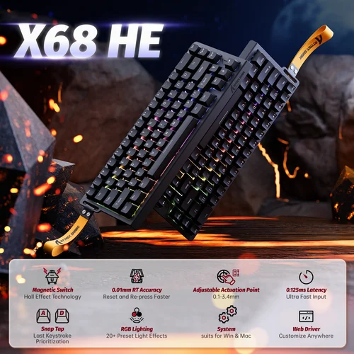 Imagen 2 del producto ATTACK SHARK X68 HE Teclado de disparo rápido de 8000 Hz, precisión RT de 0,01 mm, RGB, interruptor magnético, actuación ajustable, grifo a presión