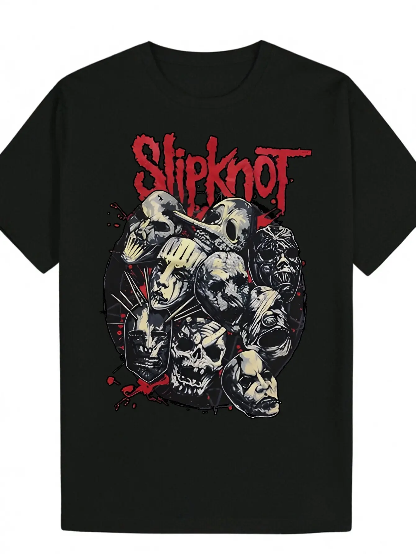 

Men s Slipknot Graphic Tee - Casual Black Polyester T-Shirt with Skull Design Round Neck Machine Washable for Summer