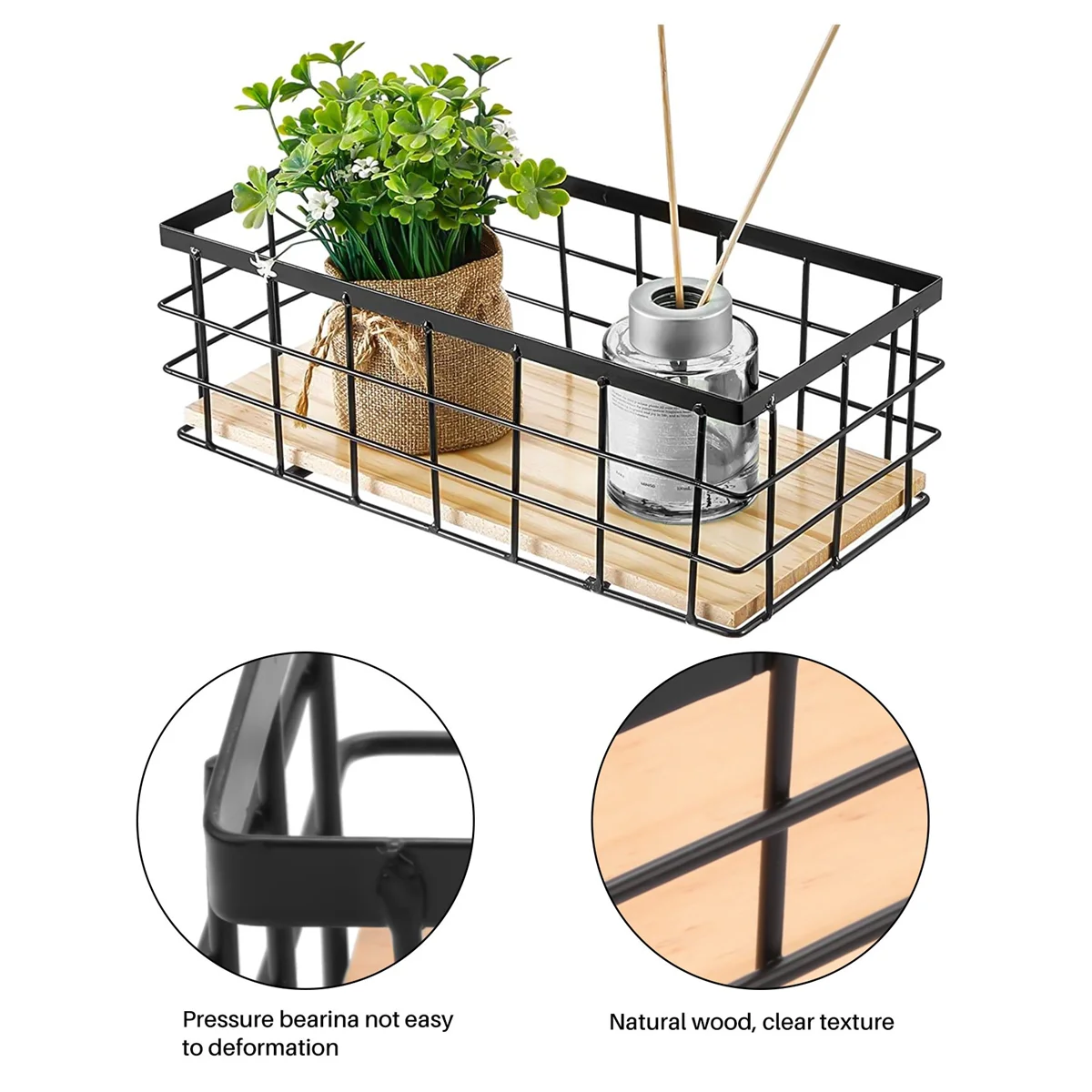 2Pack Metal Storage Basket with Wood Base,Decorative Baskets for Home Storage,Wire Basket for Organizing Small Tableware