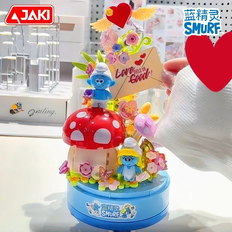 

Набор для сборки конструктора «Письмо Смурфов»: Цветочная тематика, кавайная аниме-модель, настольные украшения, детские праздничные подарки