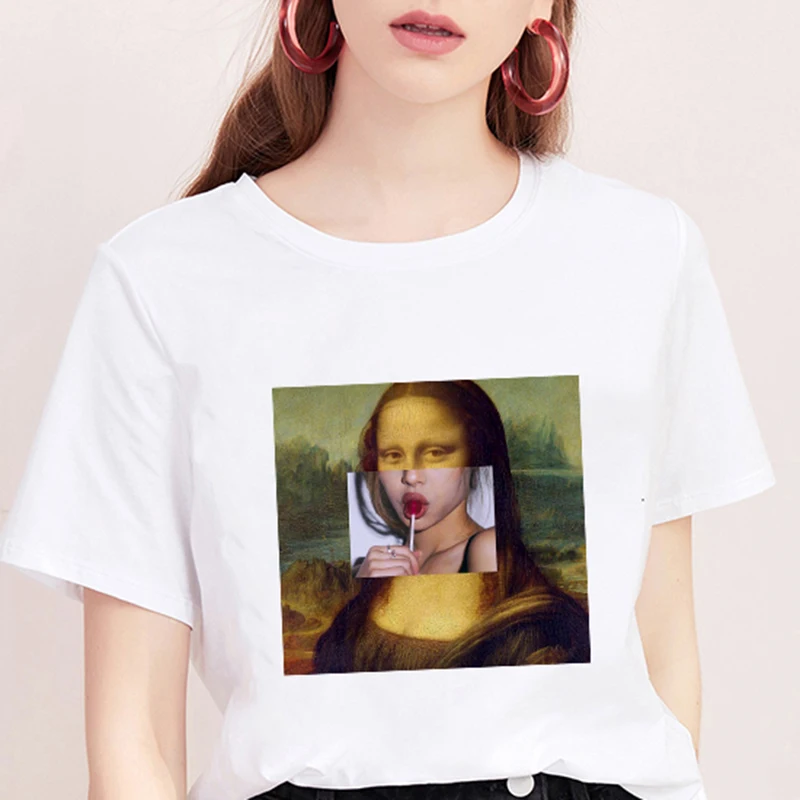 

Mona Lisa T Shirt European and American Fashion Original Casual Net Red Top Female Short-sleeved T-shirt Woman