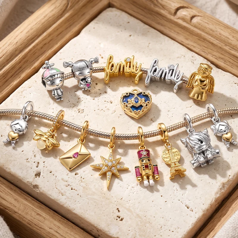 Hot Sale DIY Love letter The Nutcracker Star Family Series Charms Heart Bead Pendant For Original Snake Bone Bangle Jewelry Gift