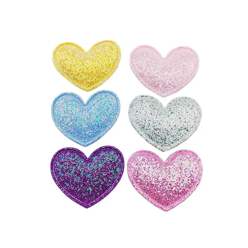100 Stück 3,5x3 cm Glitzer-Herz-Stoffapplikationen für DIY-Nähprojekte, Kopfbedeckungen, Haarspangen, Schleifen-Dekorationen und Aufnäher für Kleidung und Hüte – Detail 1