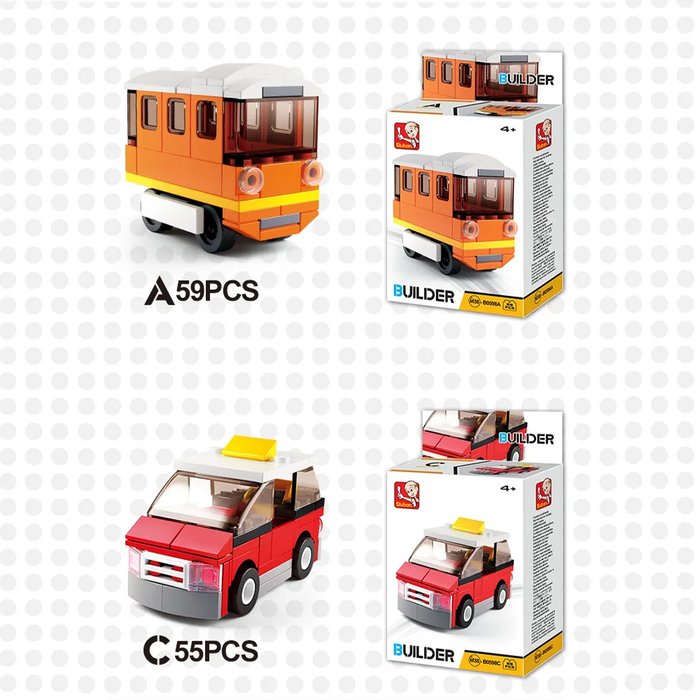 Sluban Building Block Toys Mini Builder Set City Vehicles B0598 Bus Train Taxi Subway Compatbile With Leading Brands