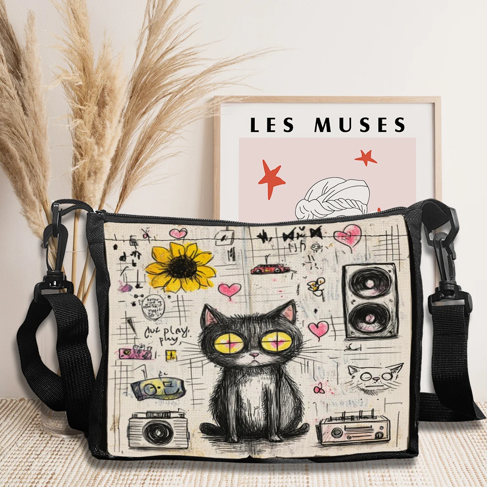 

Retro Background With Black Cat Shopping Commuting Practical Hand-Held Shoulder Bag For Women Fashionable Crossbody Bag 5.27