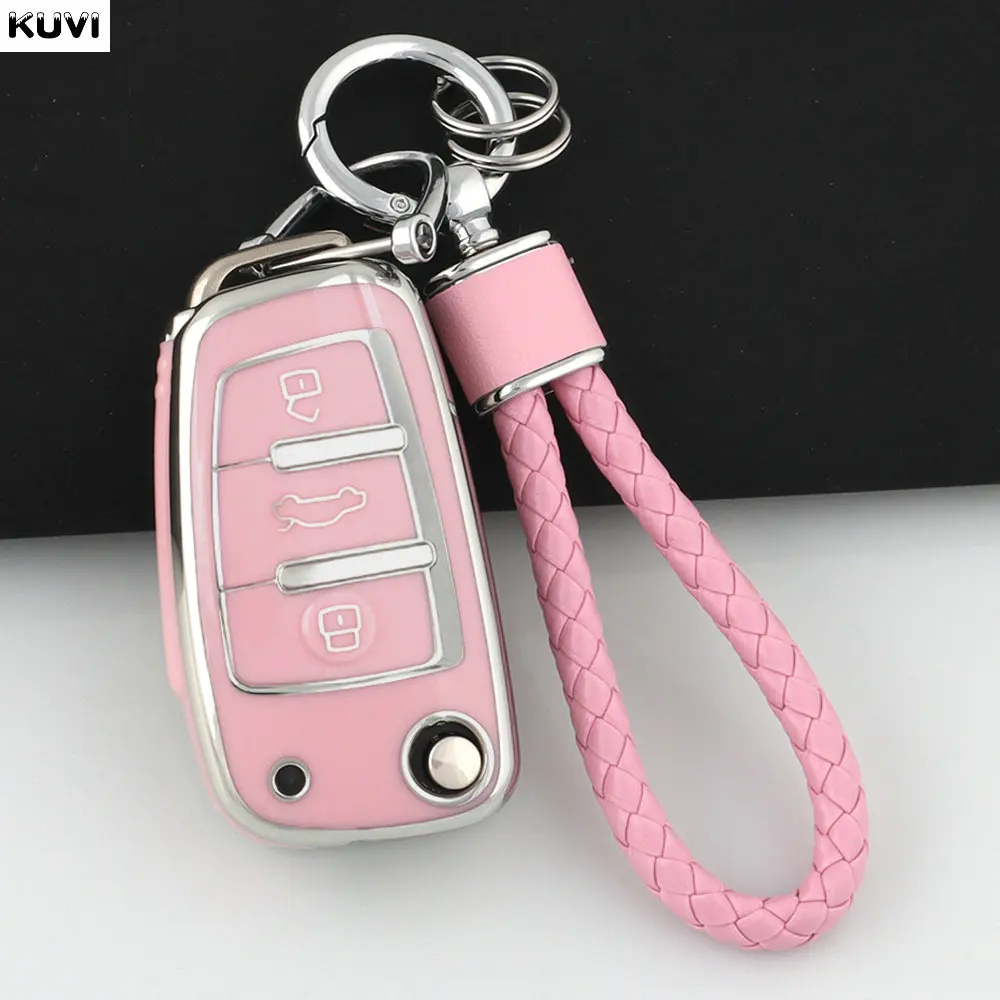 For Audi A4 B7 A6 C5 C6 A1 A3 8P TT Q3 Q2 Q7 TTS R8 S3 S6 RS3 RS6 Accessories NEW TPU Car Key Case Cover Shell Fob Key Chains