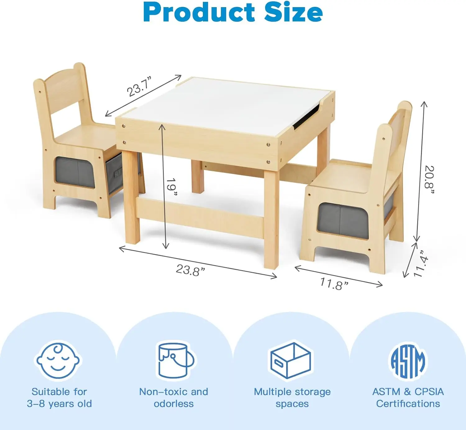 Juego de 3 en 1 sillas para niños pequeños, mesa versátil y cajón, sensorial para guardería y sala de juegos, 3-7 años Pre