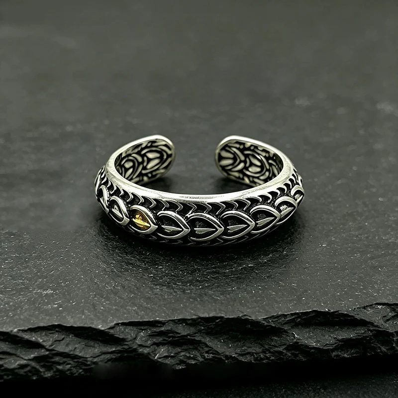 Unique Thai Silver Dragon Scale Ring Open Size Retro 3D Relief Rings For Men Jewelry Boyfriend Gift KOFSAC