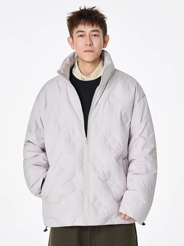 سترة قطنية بياقة واقفة للرجال شتاء جديد فضفاض بنمط الماس معطف قطني سميك ملابس خارجية دافئة للأزواج #4